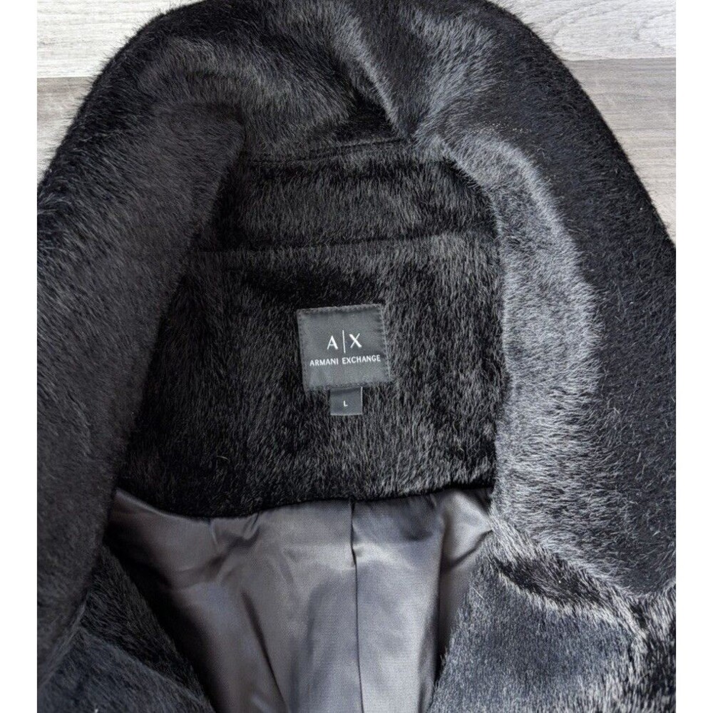 Armani Exchange AX Women’s Black Faux Fur Coat Jacket Size L Oversized Menswear - Picture 3 of 7